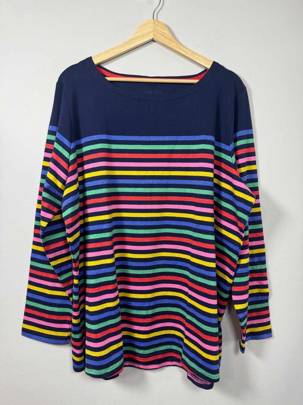 Joules Rainbow Stripe Harbour Pullover Sweater Top Size 20 NWT Colorful
